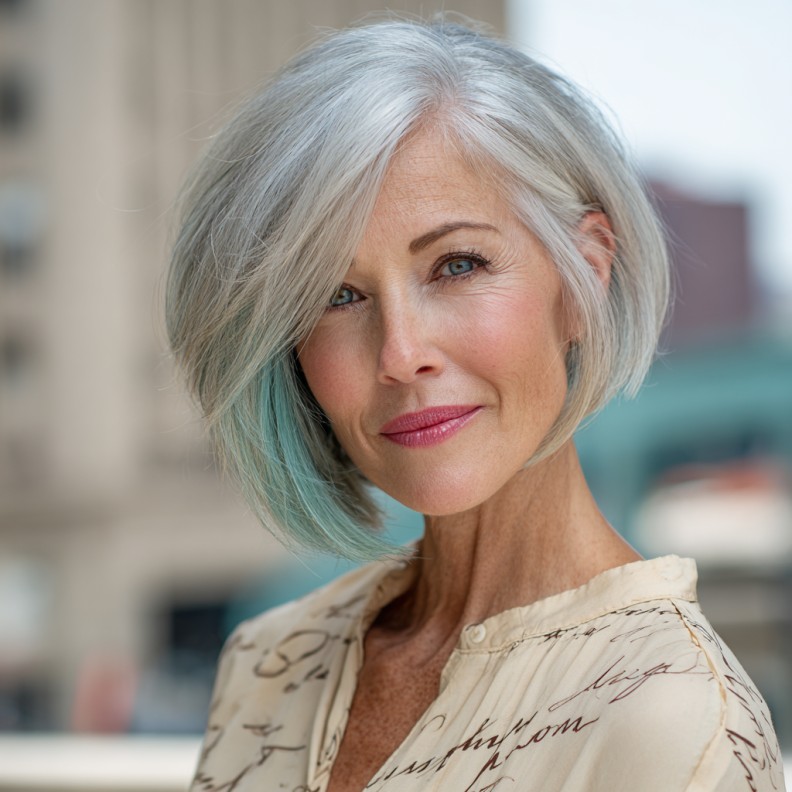 Modern Asymmetrical Bob with Subtle Blue Highlights