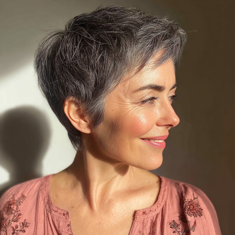 Modern Textured Pixie Cut with Subtle Gray Highlights