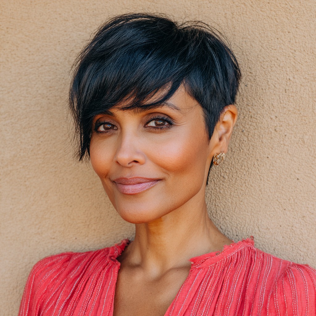 Sleek Asymmetrical Long Pixie with Textured Bangs