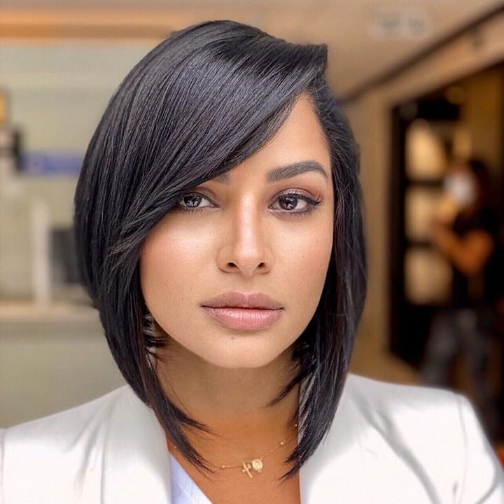 Sleek Feathered Bangs with Asymmetrical Lob