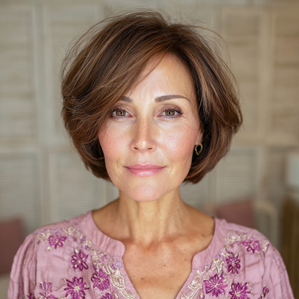 Sleek Feathered Bob with Subtle Warm Undertones