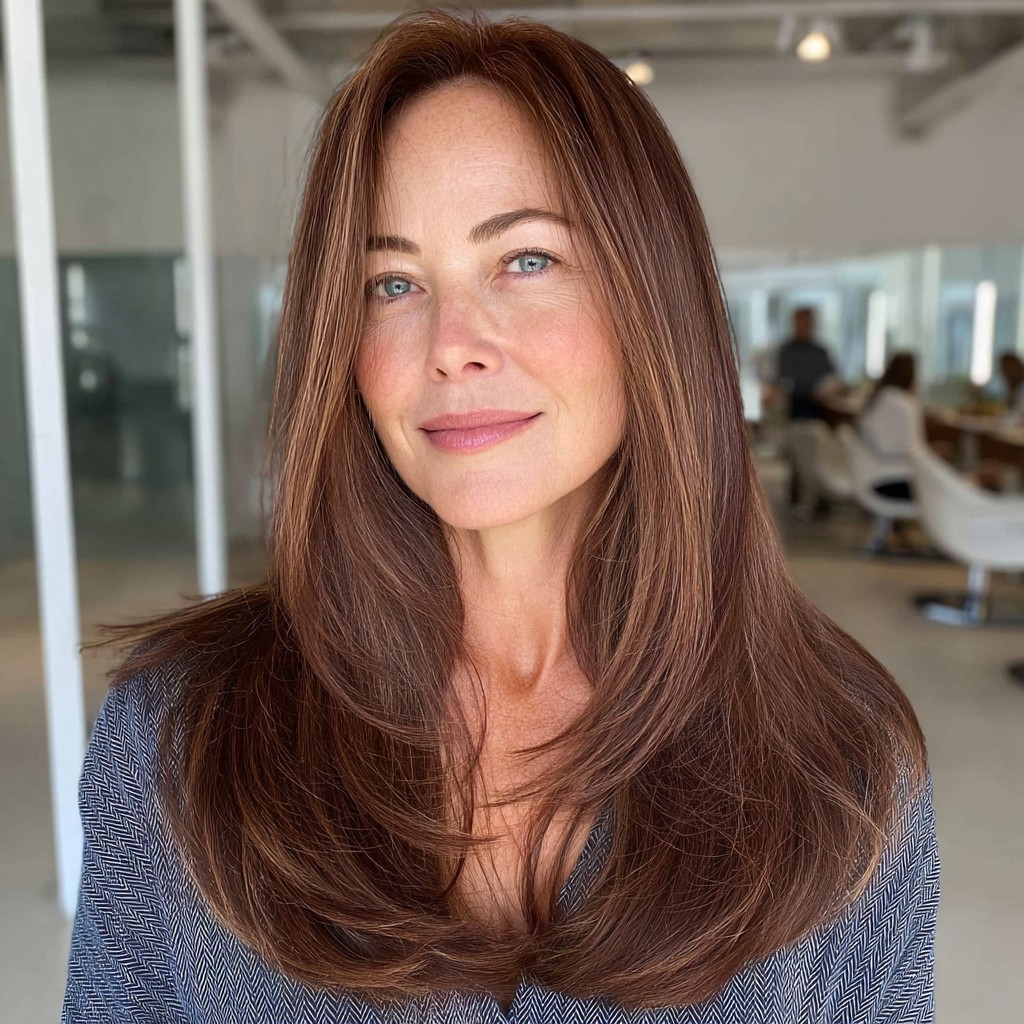 Sleek Long Layered Cut with Natural Movement