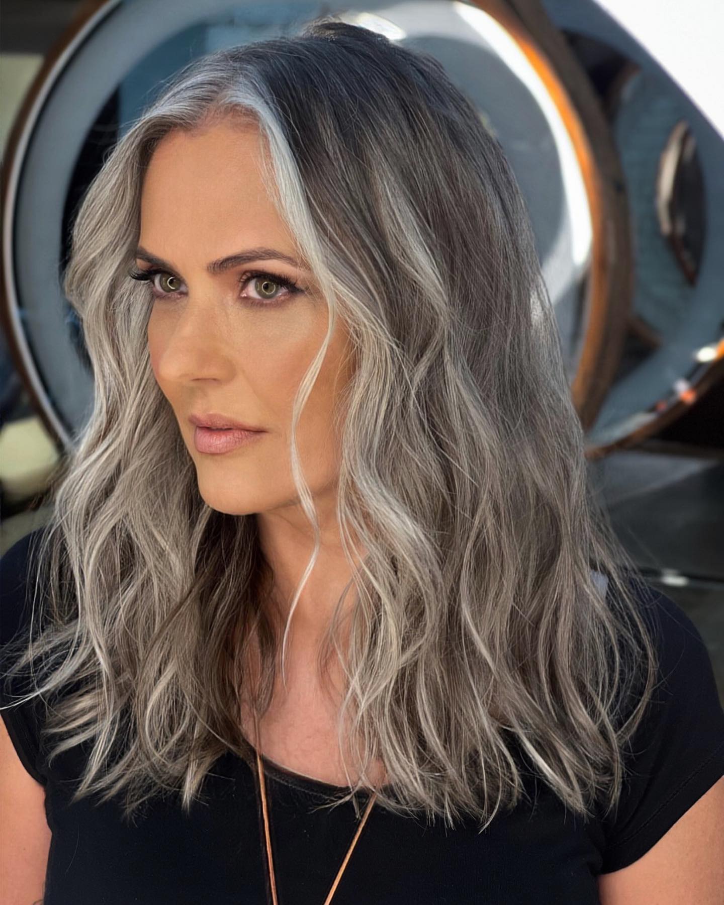 Soft Textured Wavy Lob with Subtle Silver Highlights
