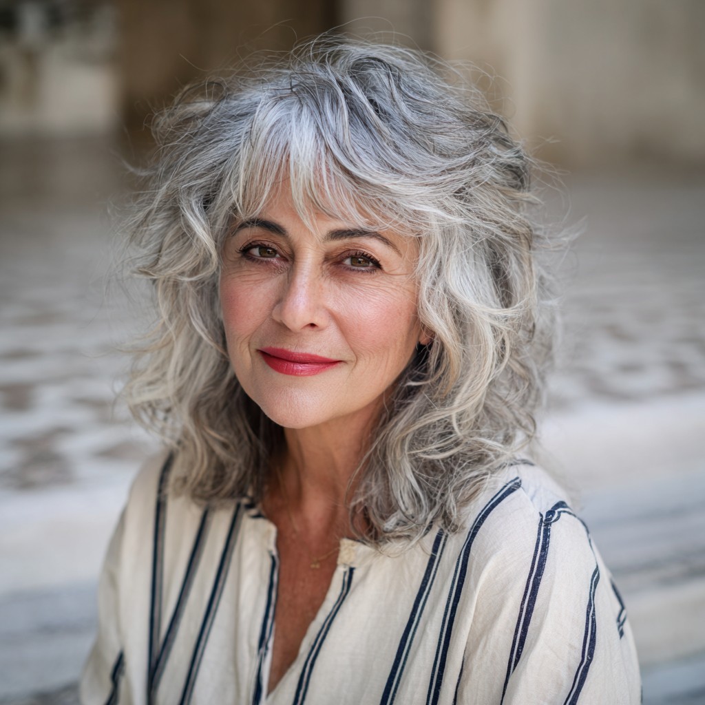 Softly Layered Silver Waves with Face-Framing Highlights