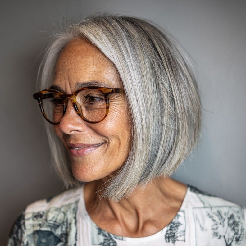 Stylish Asymmetrical Bob with Silver Highlights