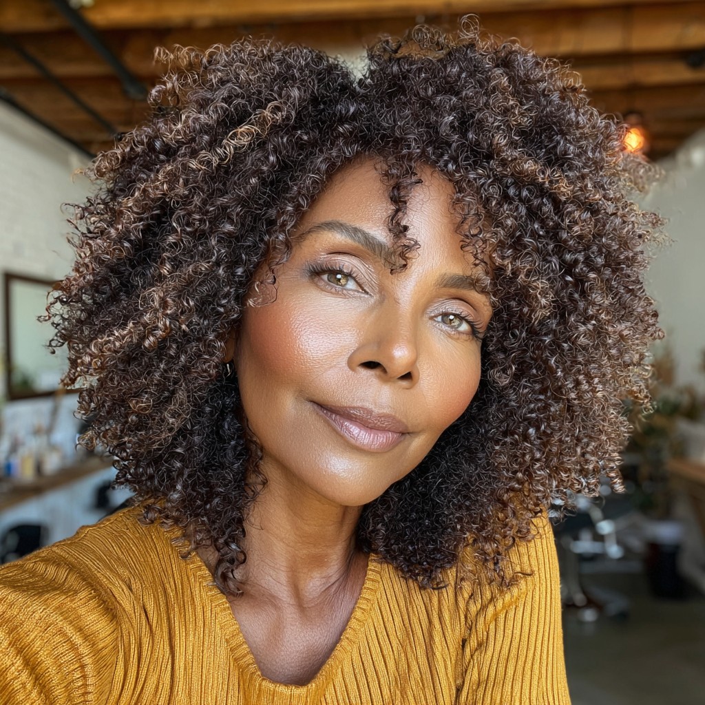 Textured Curly Mid-Length Cut with Defined Volume