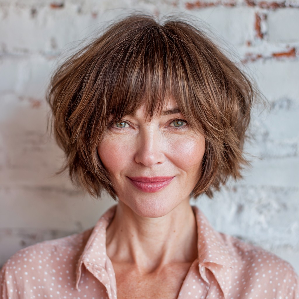 Textured Feathered Bangs with Lively Movement