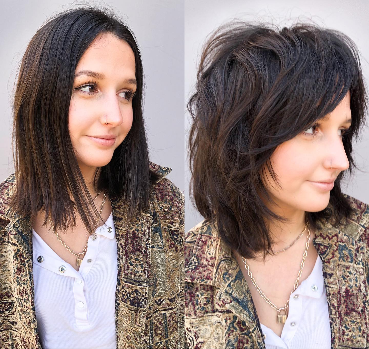 Textured Feathered Bangs with Subtle Layers