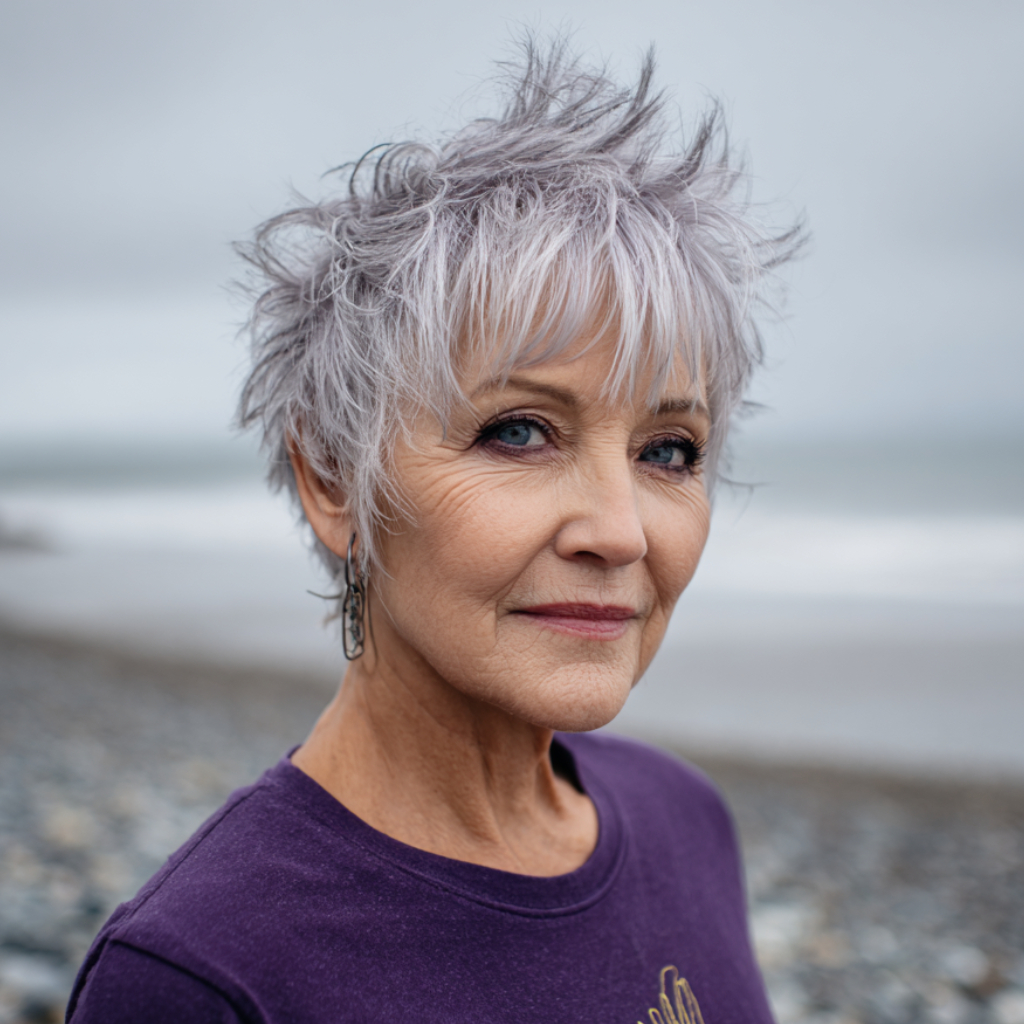 Textured Feathered Pixie Cut with Icy Silver Highlights