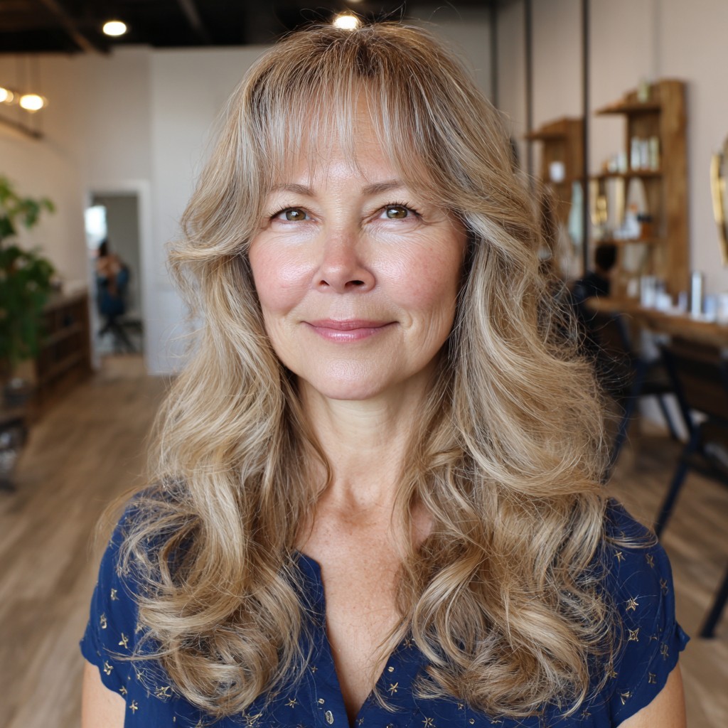 Textured Long Layers with Face-Framing Bangs