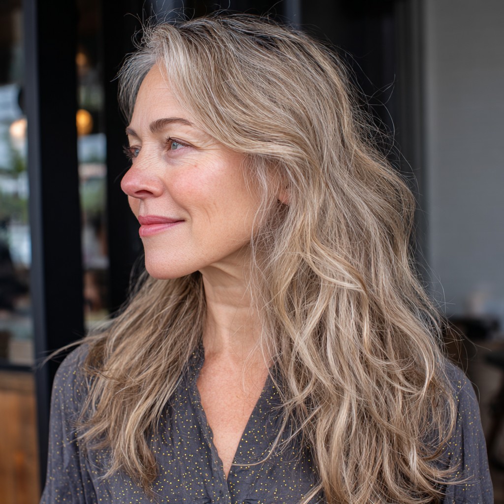 Textured Long Layers with Subtle Face-Framing Highlights