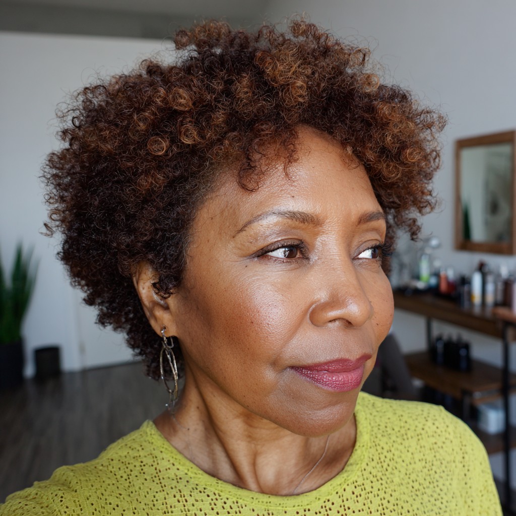 Textured Natural Curls with Vibrant Highlights