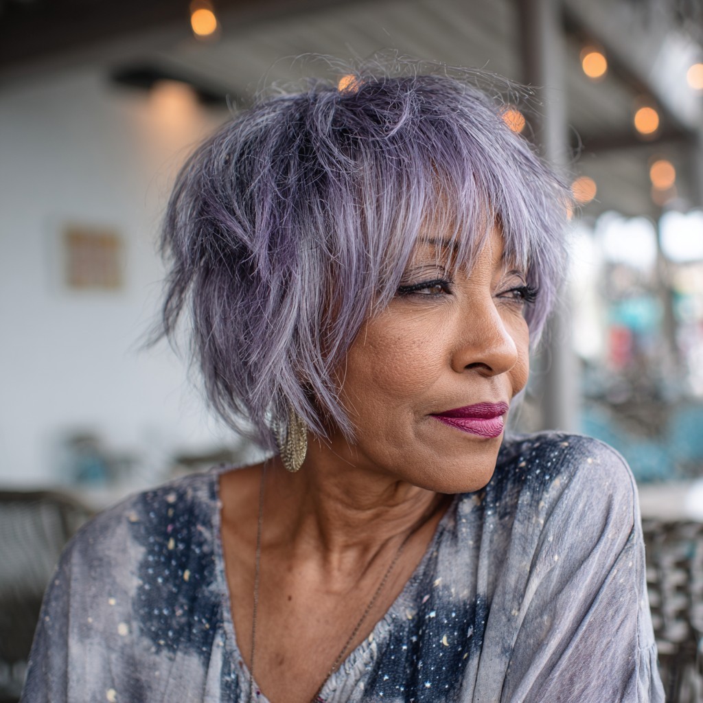Textured Playful Bob with Soft Lavender Undertones