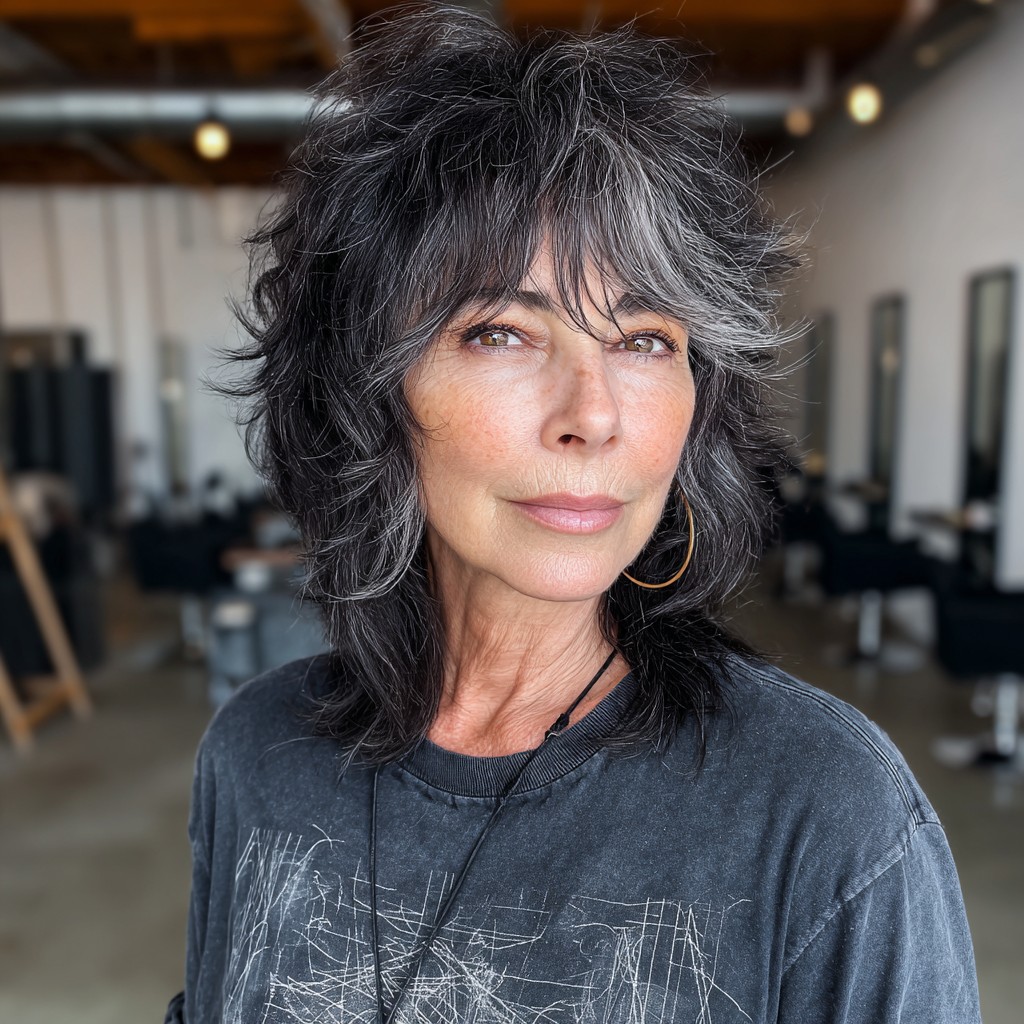 Textured Shaggy Cut with Silver Highlights