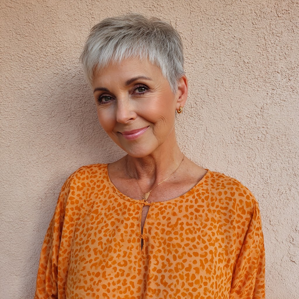 Textured Short Pixie Cut with Subtle Silver Highlights