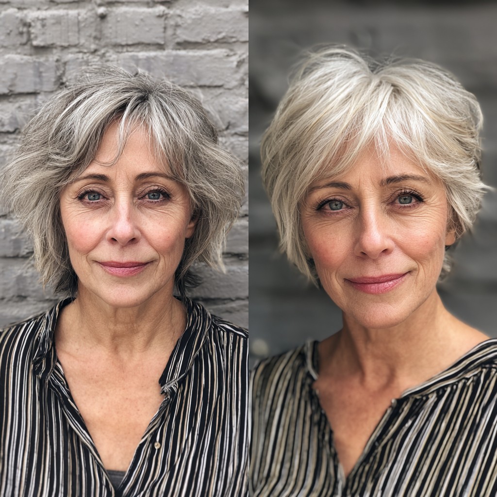 Textured Short Pixie with Soft Silver Layers