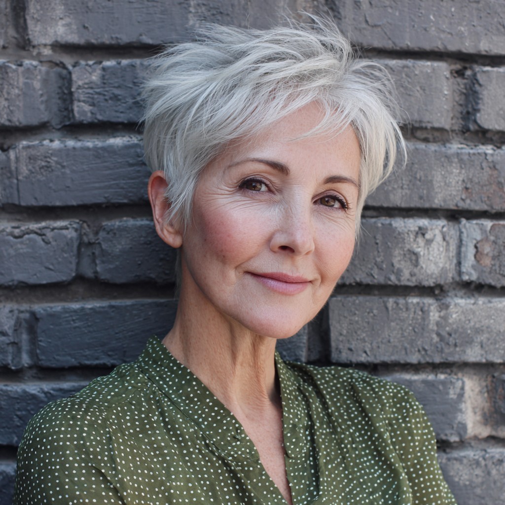 Textured Silver Pixie Cut with Feathered Layers