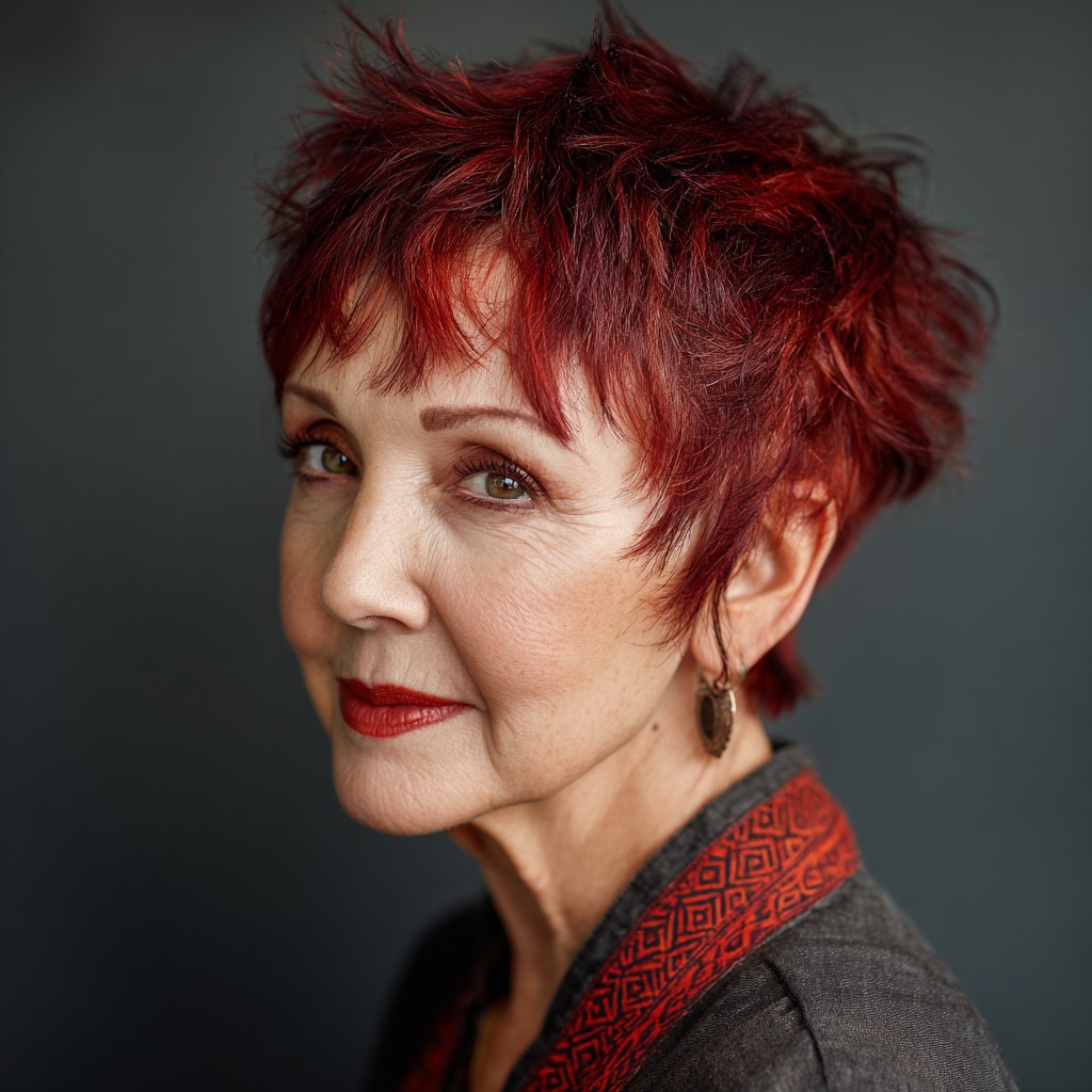Textured Spiky Short Cut with Fiery Red Highlights