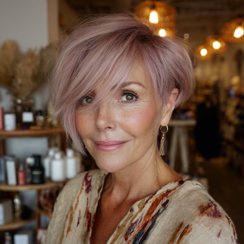 Trendy Blush Asymmetrical Bob with Soft Layers