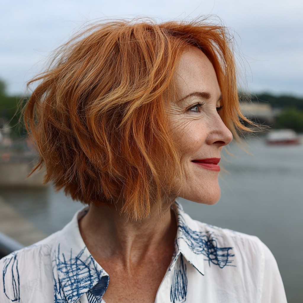Vibrant Copper Feathered Bob with Natural Movement