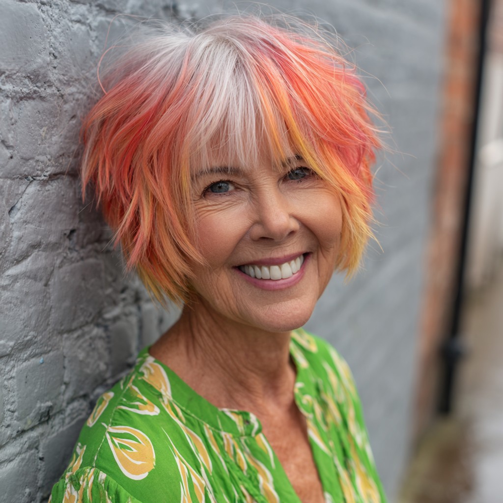 Vibrant Textured Bob with Sunset-Inspired Highlights