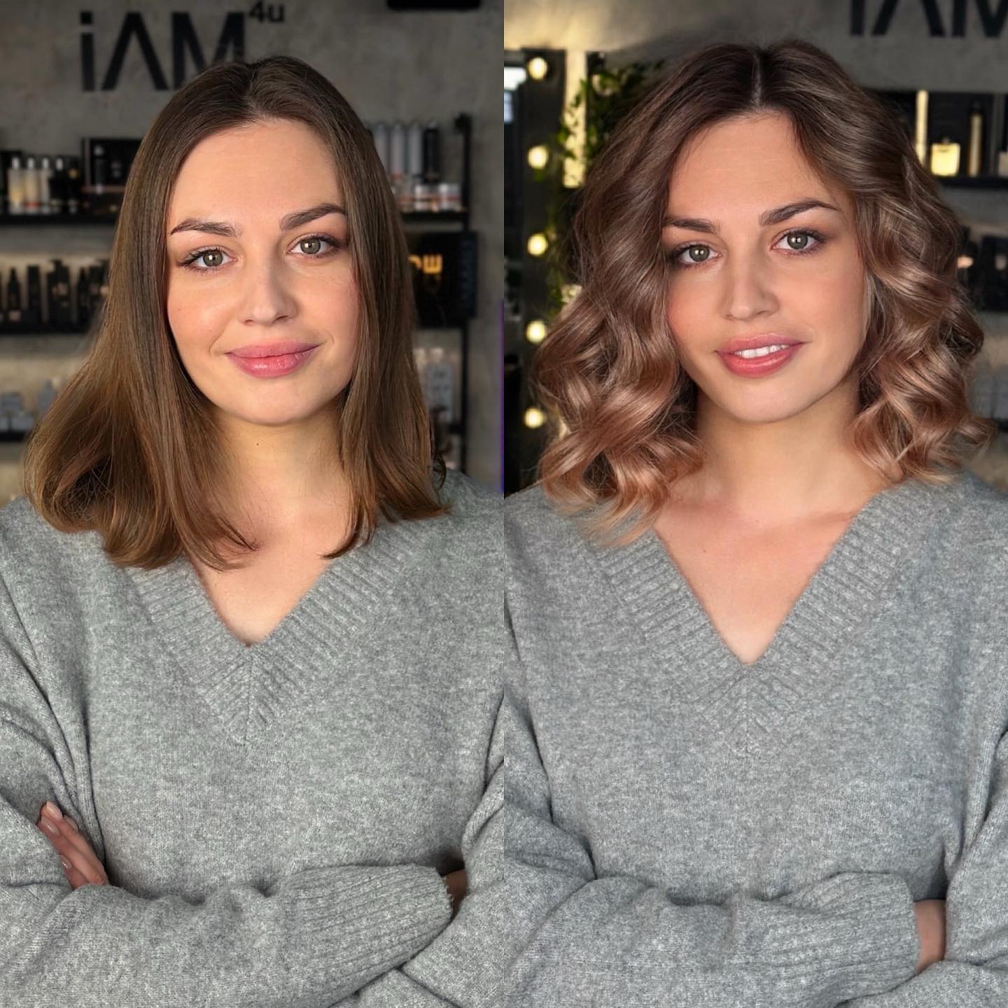 Voluminous Textured Lob with Soft Rose Gold Waves