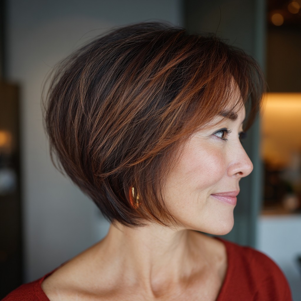 Warm Feathered Bob with Subtle Cinnamon Highlights