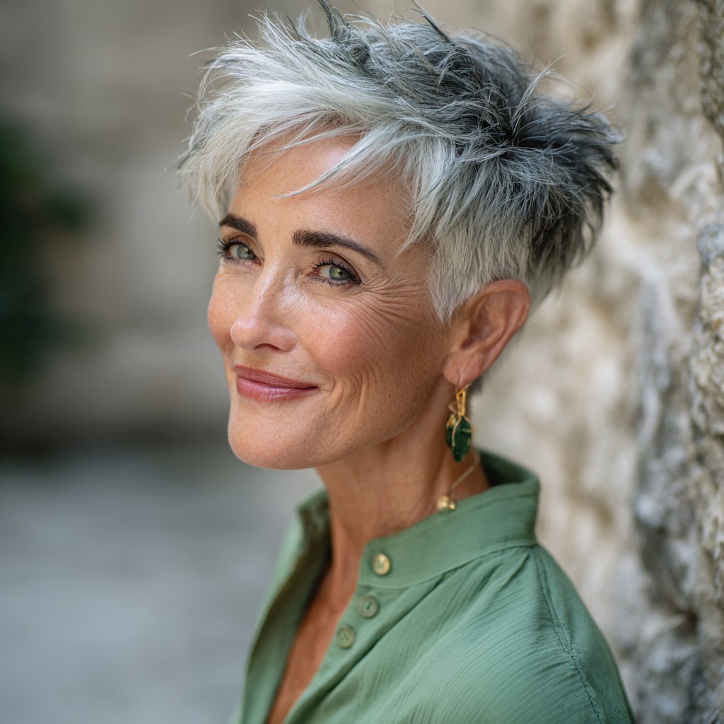 Textured Silver Pixie with Playful Layers