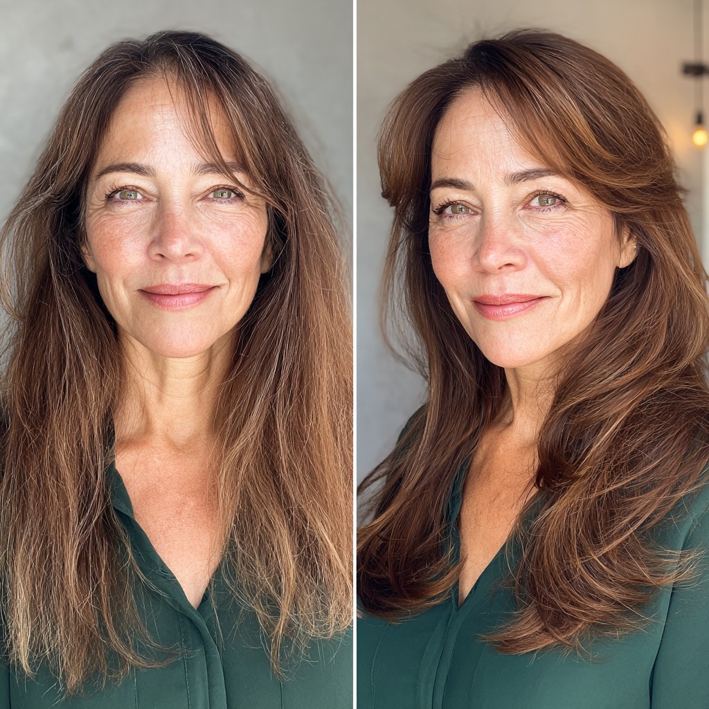 Beautifully Layered Long Bangs with Subtle Volume