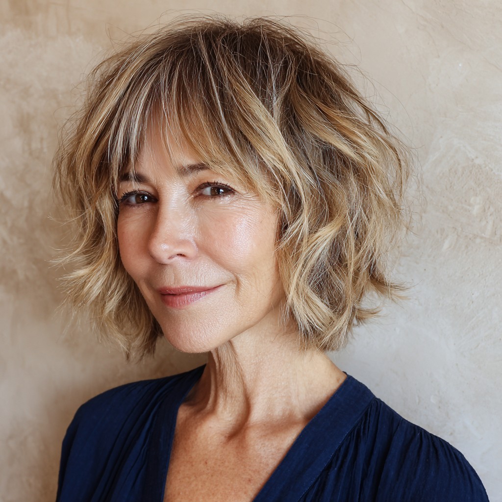 Chic Layered Textured Bob with Wispy Bangs