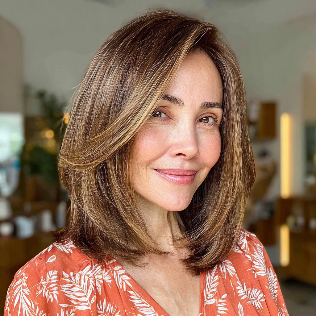 Chic Long Blended Layers with Side-Swept Bangs