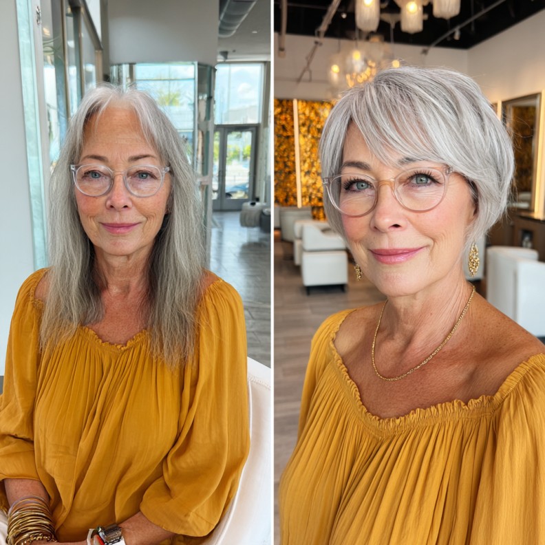 chic short layered silver bob