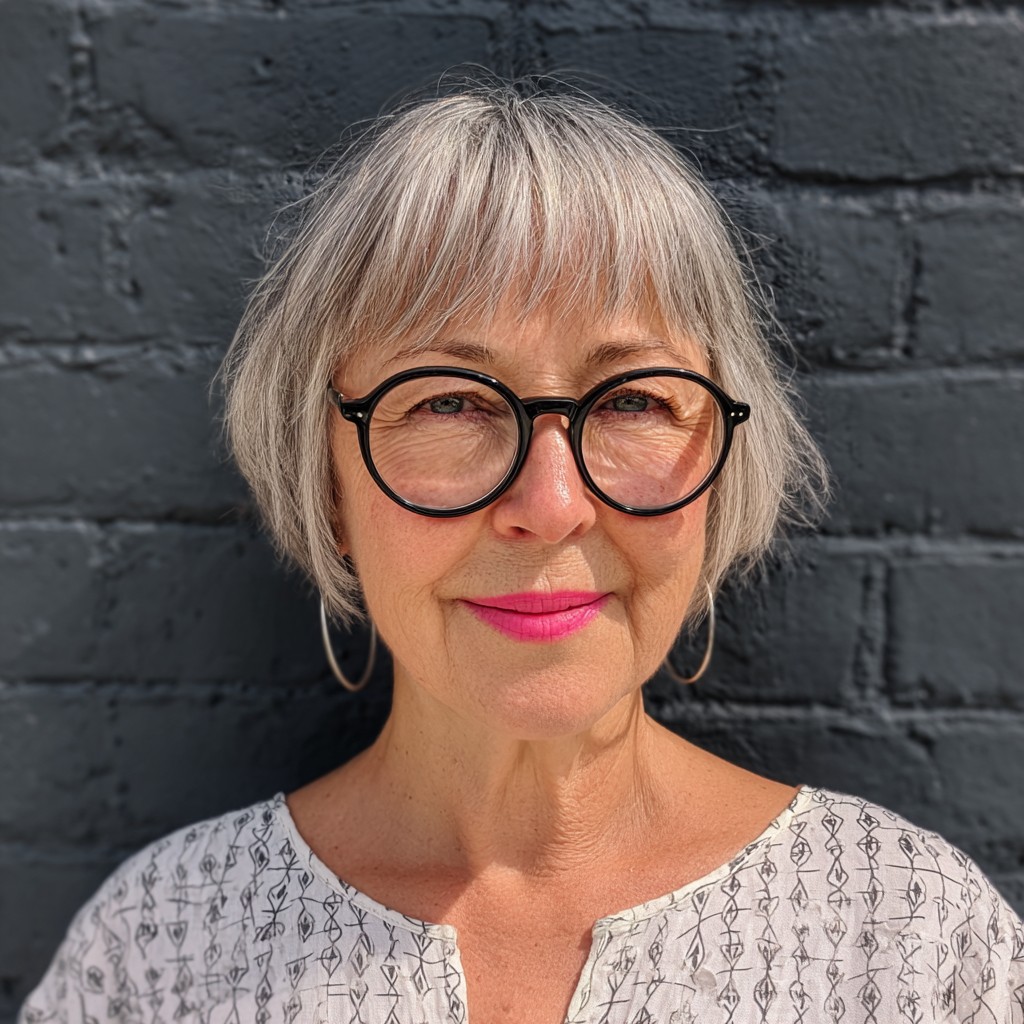 Chic Silver Choppy Bob with Wispy Bangs