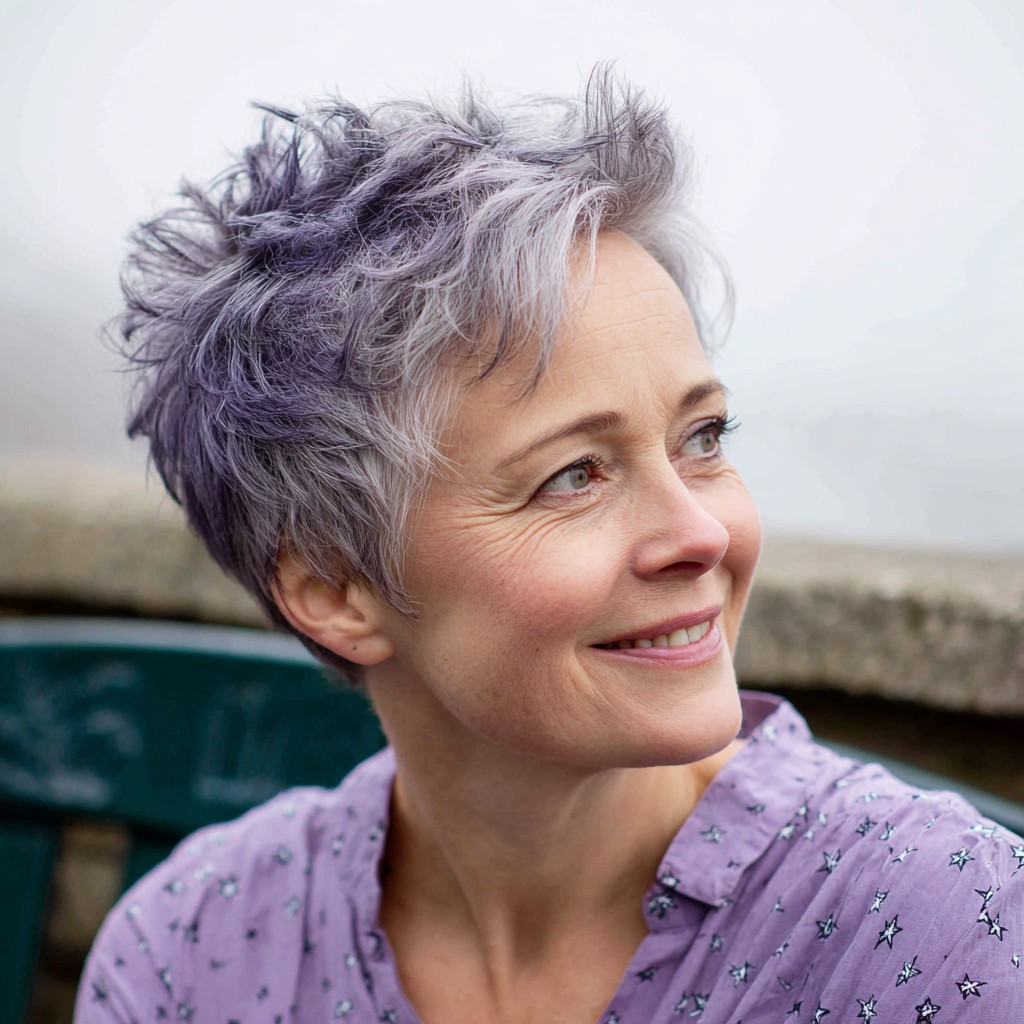 Chic Textured Lavender Pixie Cut for Effortless Style