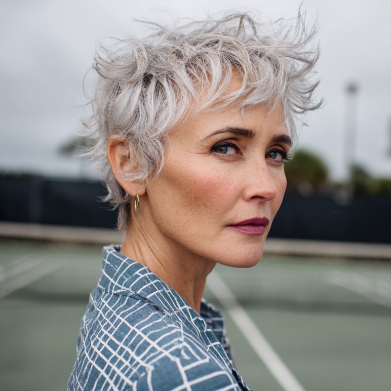 Choppy Silver Pixie with Textured Layers