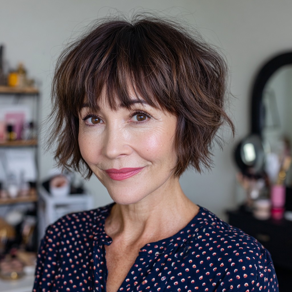 Choppy Textured Bob with Fluffy Bangs