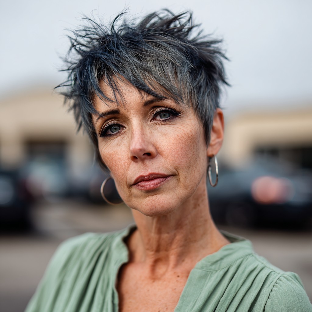 Edgy Textured Pixie with Bold Silver Highlights