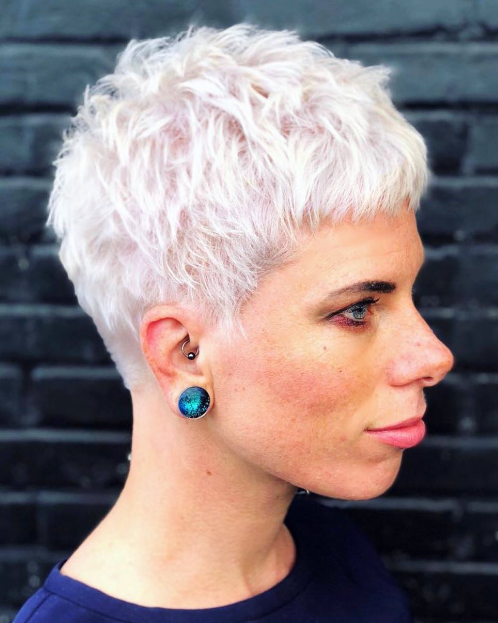 Edgy Textured Short Pixie Cut with Blunt Bangs