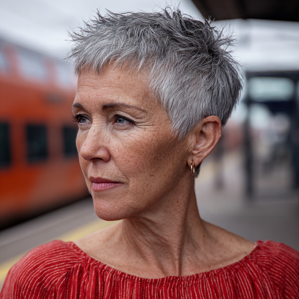 Edgy Textured Silver Pixie Cut
