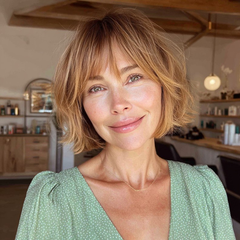 Effortlessly Textured Bob with Wispy Bangs