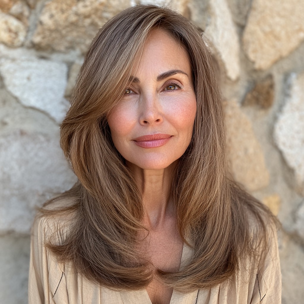 Elegant Long Layered Bangs with Soft Waves