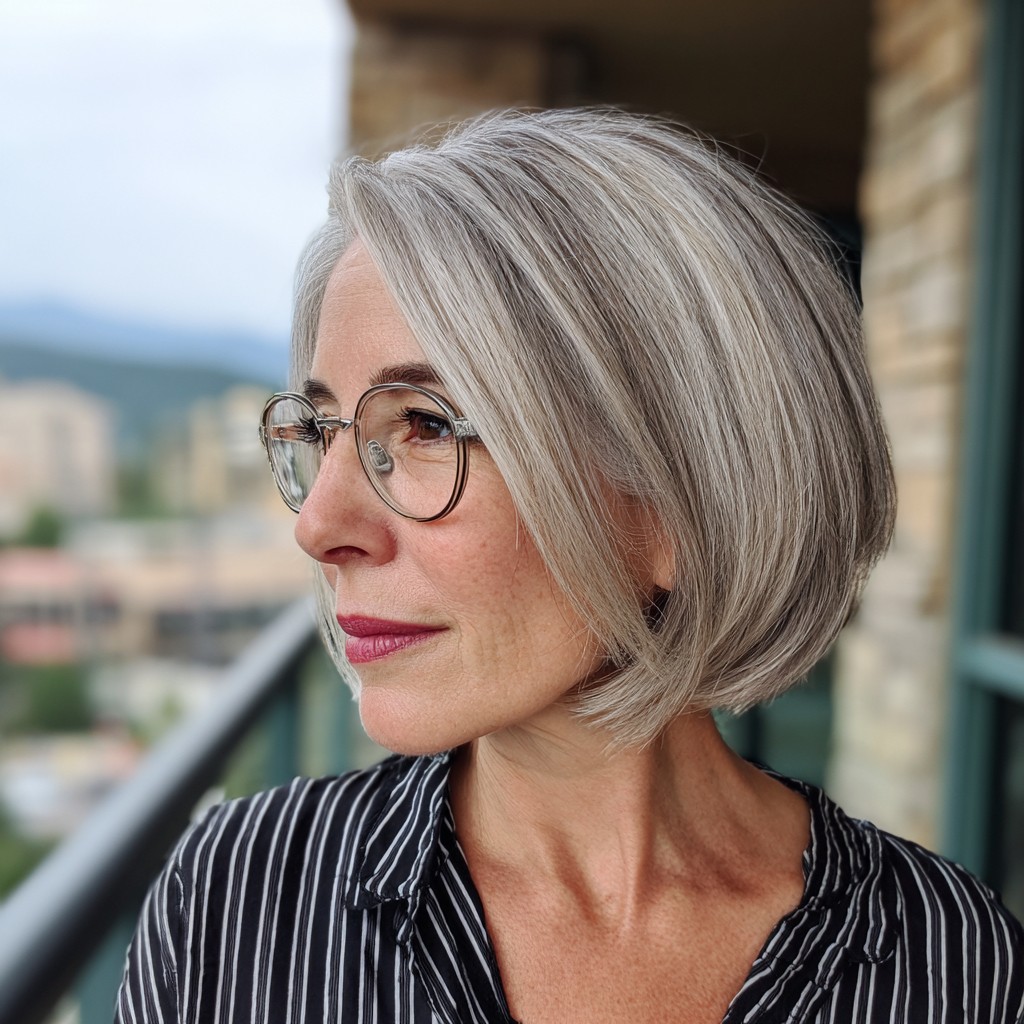 Elegant Silver Rounded Bob with Soft Texture