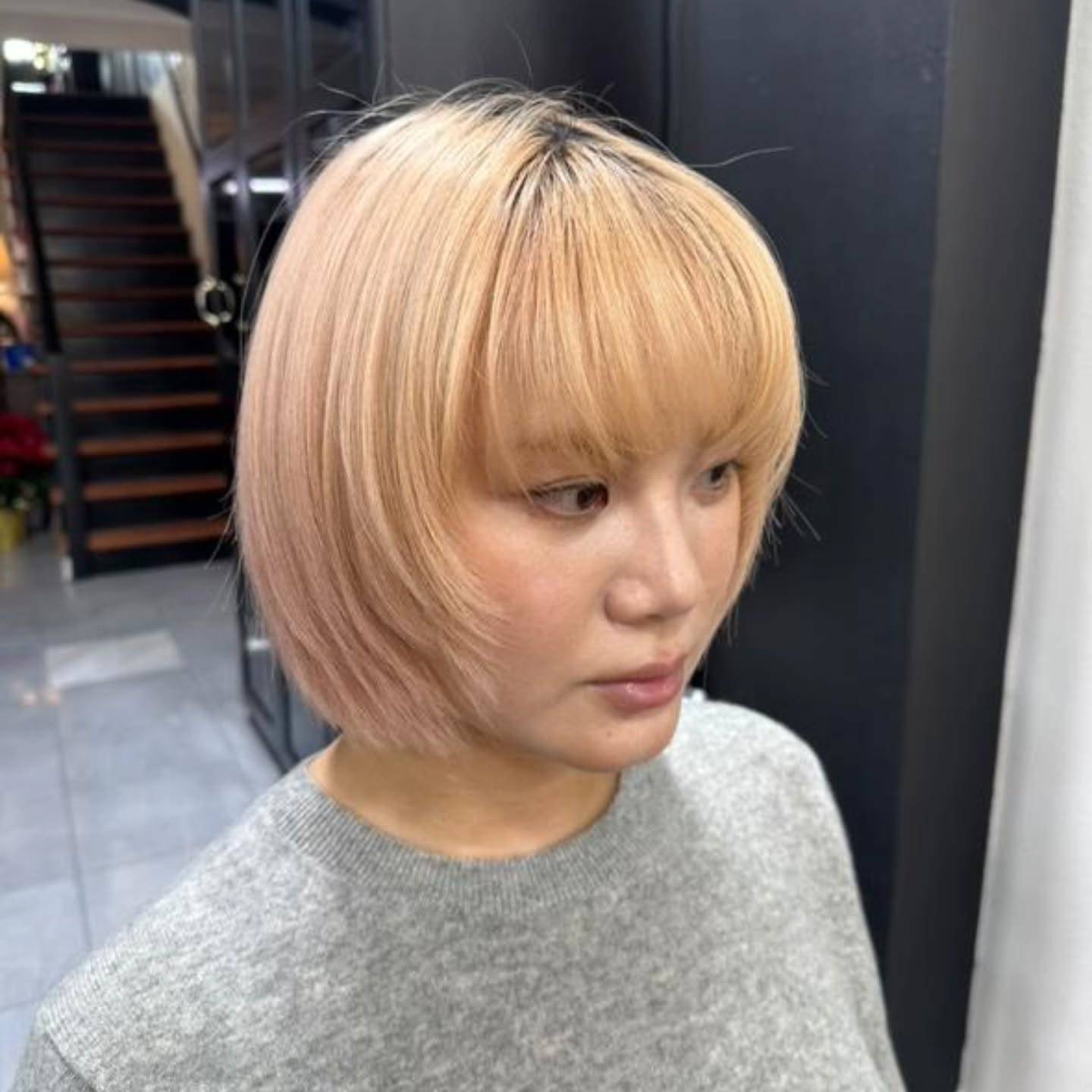 Playful Blunt Rounded Bob with Soft Baby Bangs
