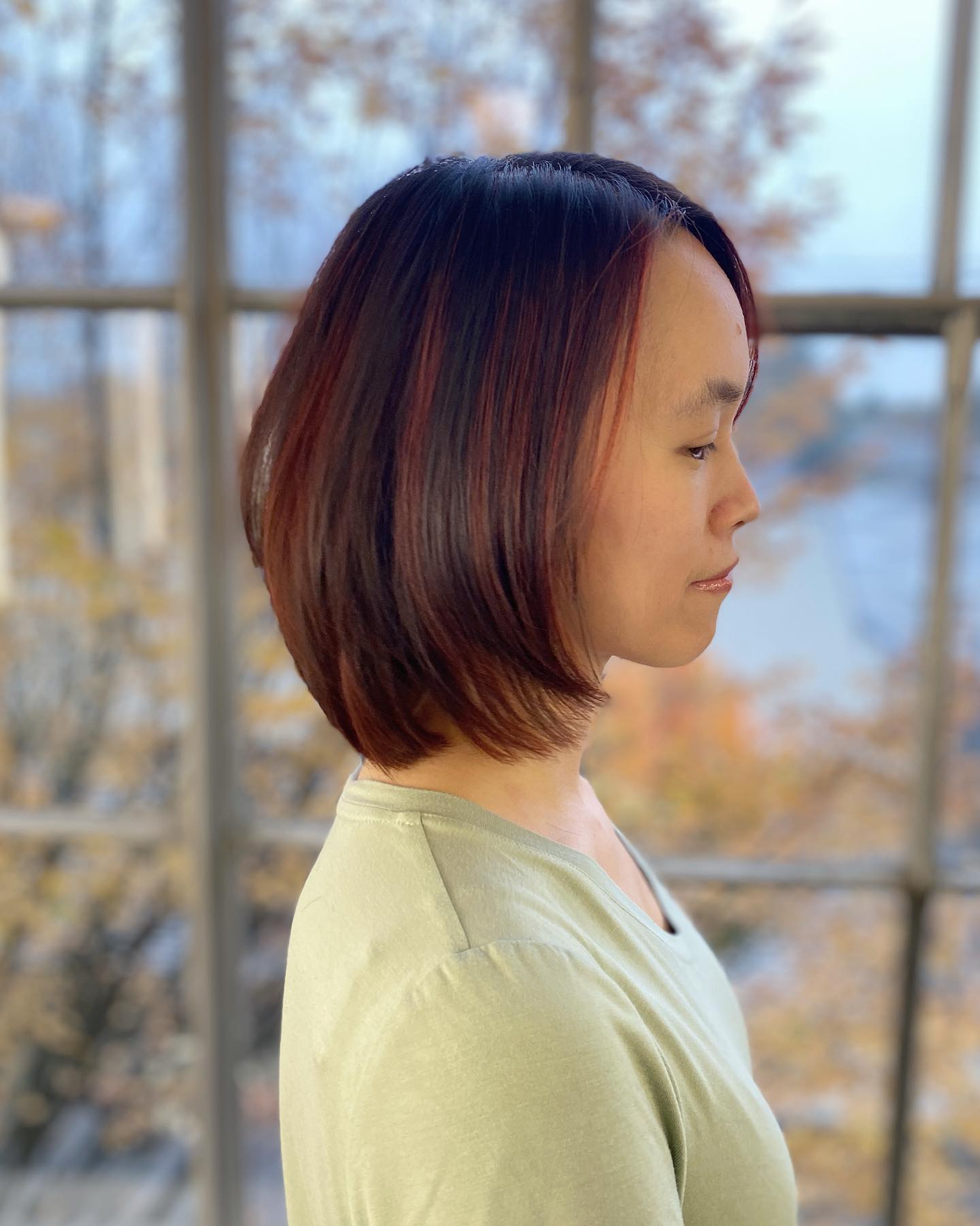 Sleek Dark Cherry Rounded Bob with Soft Subtle Layers