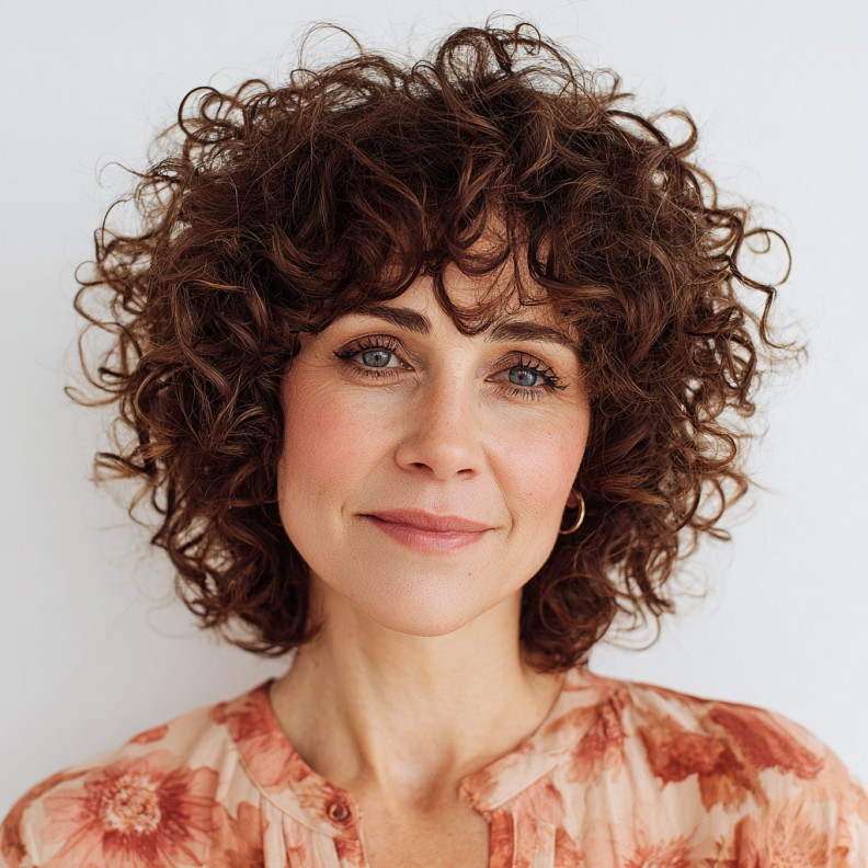 Soft Curly Layers with Wispy Bangs