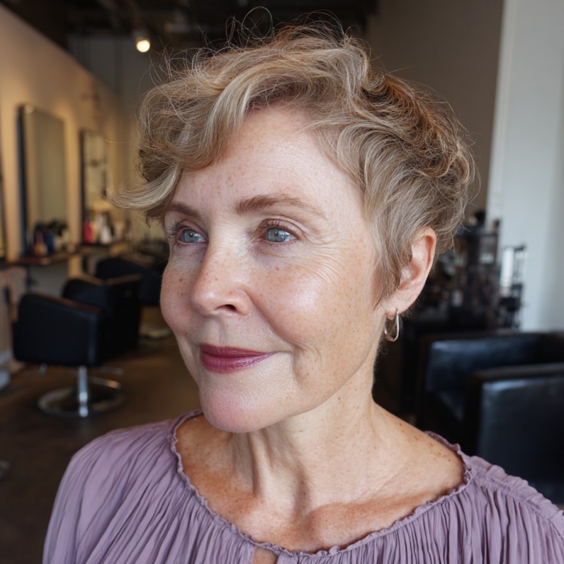 Softly Curled Pixie with Natural Texture