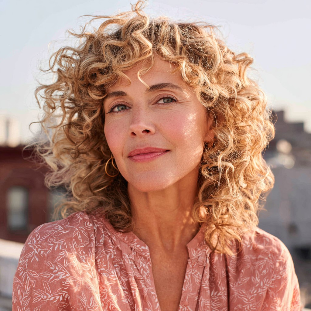 Softly Defined Curly Layers with Natural Highlights