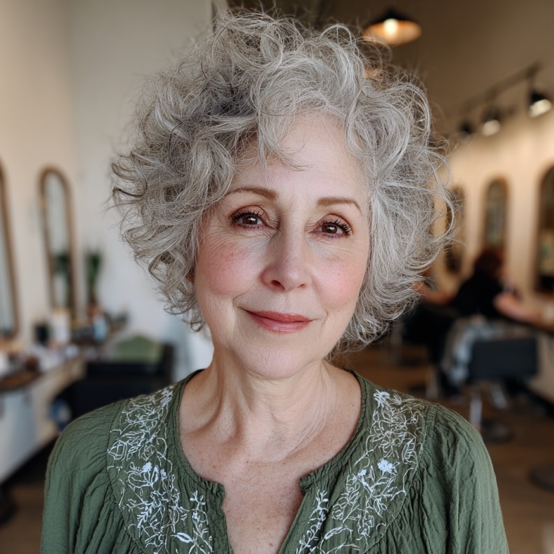 Softly Tousled Silver Pixie with Defined Curls