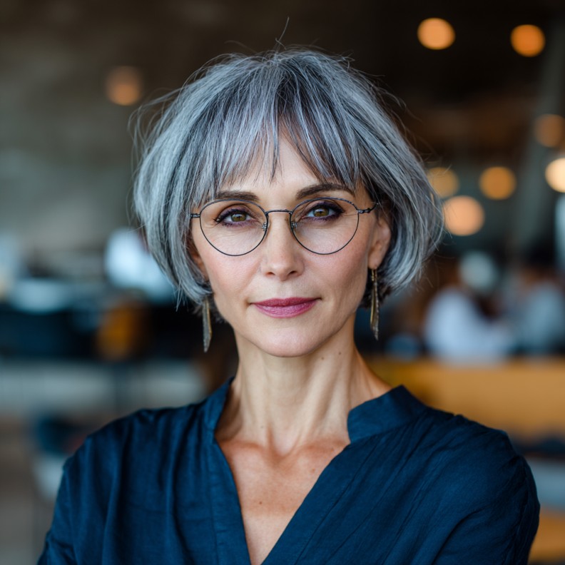 Stylish Silver Bob with Wispy Bangs