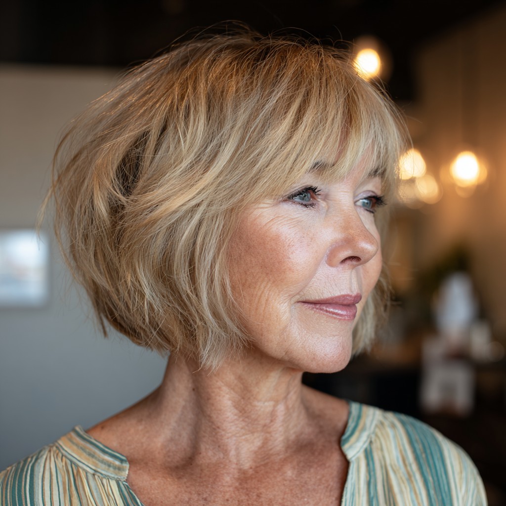 Textured Blonde Bob with Soft Bangs